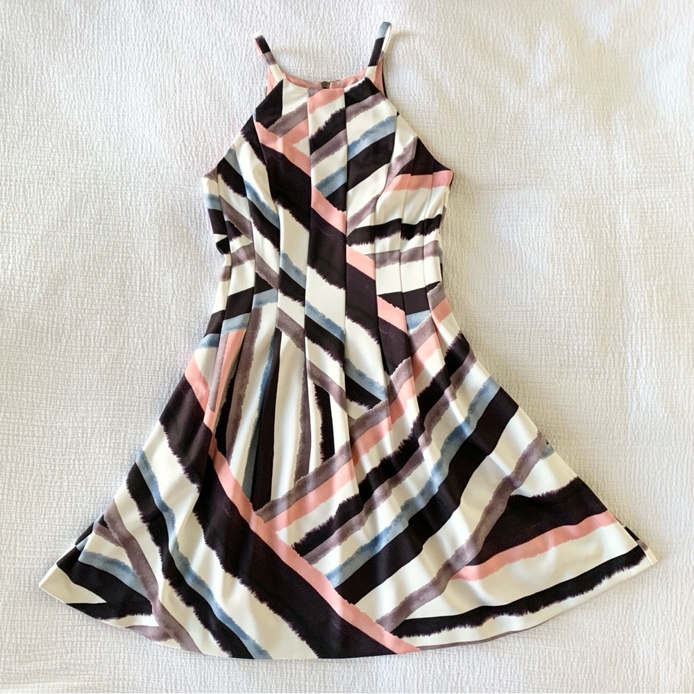Vince Camuto Halter Scuba Fit & Flare Dress - Cream, Black, Pink, Blue - Size 4